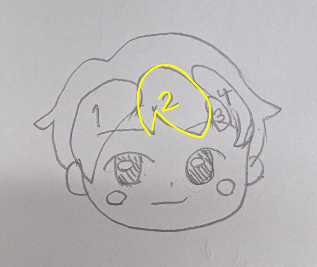 髪の2束目を描いた絵