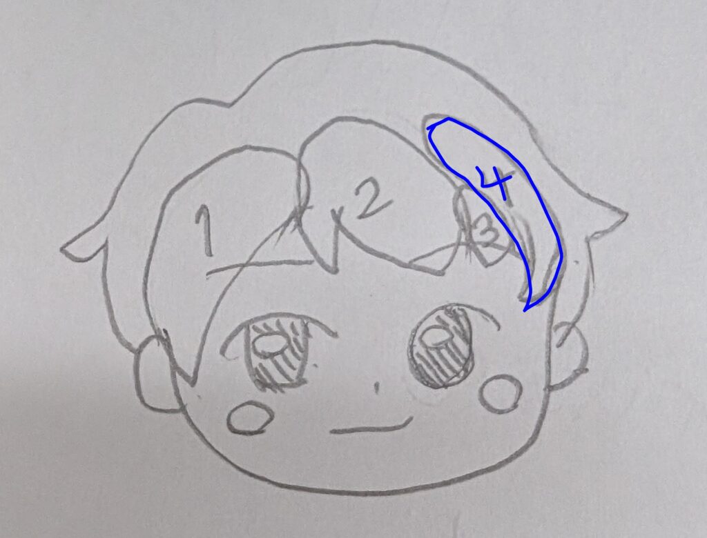 髪の4束目を描いた絵